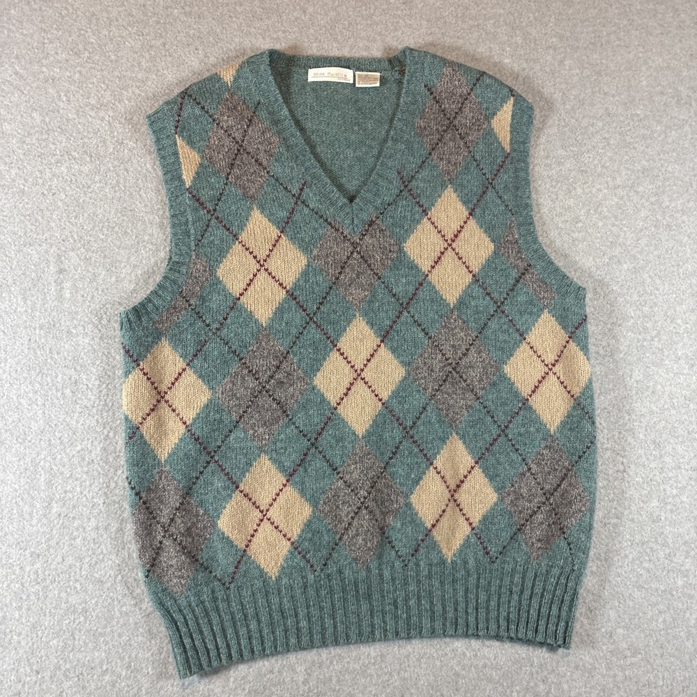 Brian MacNeil Sleeveless Shetland Wool Sweater Vintage 80s Blue V Neck